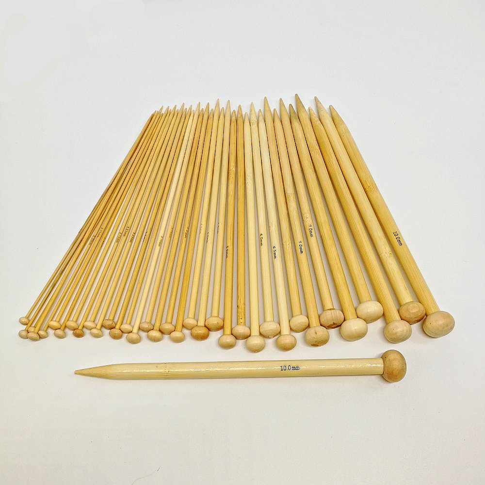 CHSYOO 36 Pieces Bamboo Single Pointed Knitting Needles Set with 18 Sizes, 2.0mm - 10.0mm