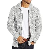 Ryannology Mens Shawl Neck Cardigan Sweater Cable Knit Button Up Closure with Pockets Winter Sweaters Outerwear