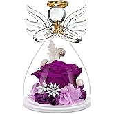 Valentines Day Rose Gifts for Her,Fresh Flowers for Delivery,Birthday Gifts for Women Mom,Preserved Flowers in Glass Angel Figurine,Angel Mothers Day Rose Gift for Mom Grandma,Purple Gift Valentines