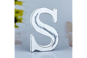 WOODOUNAI 6 Inch Rustic White Wood Letters Unfinished Wood Letters for Wall Decorative White Retro Standing Letters Sign Board Decoration for Craft Home Party Projects (S)