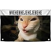3x5 Ft Cat Memes Single Sided Flags with Four Brass Grommets - Polyester Funny Cats Outdoor or Indoor Flag - Animals Tapestry For Classroom or Wall Art for Boat - Funny Smile Cat Meme Wall Decorations