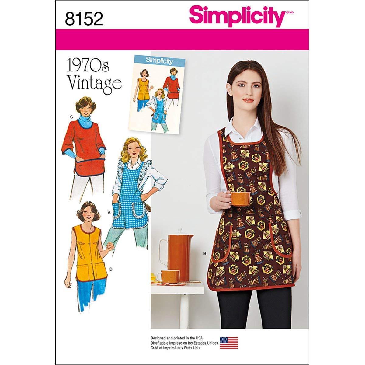 Simplicity Pattern 8152 Misses' Vintage 1970's Aprons, Paper, White, 22 x 15 x 1 cm