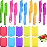 Aemygo 20 Pcs Kids Knife Set with Cutting Board, Plastic Child Safe Knives for Real Cooking Serrated Edges Toddler Knife Chil