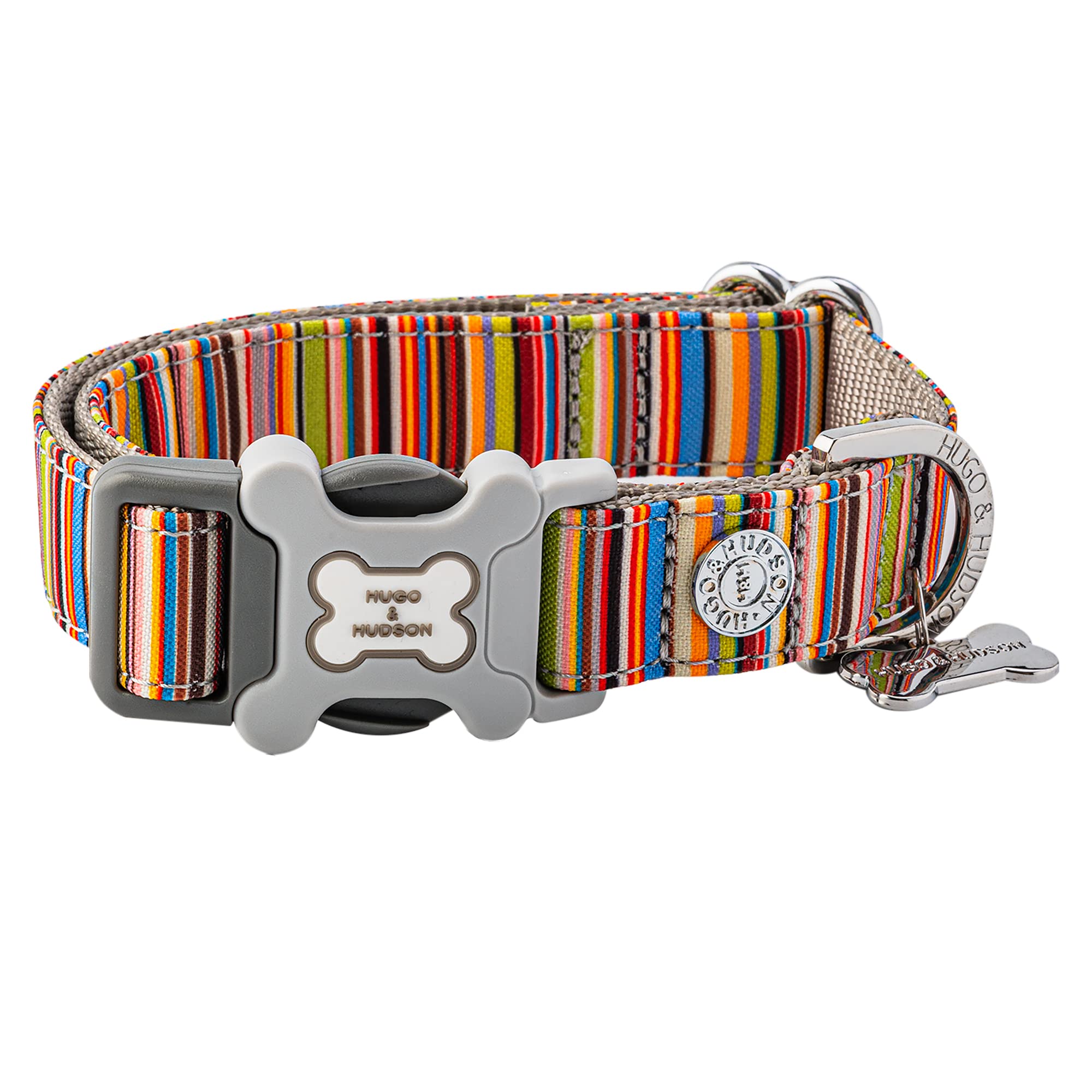 HUGO & HUDSON Nylon Dog Collar with Quick Release Safety Buckle, Multi-colour Striped, XS