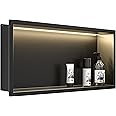 Bernkot Stainless Steel Led Shower Niche 24" X 12" Matte Black with Lighting Waterproof No Tile Need Shower Niche for Bathroom Recessed Wall Niche Over-Mounted Installation