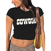 MISSACTIVER Women’s Sexy Vintage Graphic and Letter Print Crop Top Casual Summer Slim Short Sleeve Crop T-Shirt