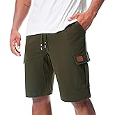 Suwangi Men’s Casual Sweat Cargo Cotton Shorts Drawstring Elastic Waist Short Athletic Workout Gym Jogger Shorts with Pockets