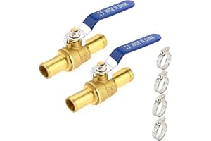 SURIEEN Brass Hose Barb Ball Valve Kit, 2pcs 3/4" Heater Hose Shut Off Valve with Stainless Steel Clamps, Brass Barb Air Ball
