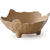 KOKUNKA Fruit Bowl for Kitchen Counter, Porcelain Decorative Bowl for Home Décor Modern Pedestal Bowl with 3-Legs Large Centerpiece Bowl for Breads, Nuts, Brown
