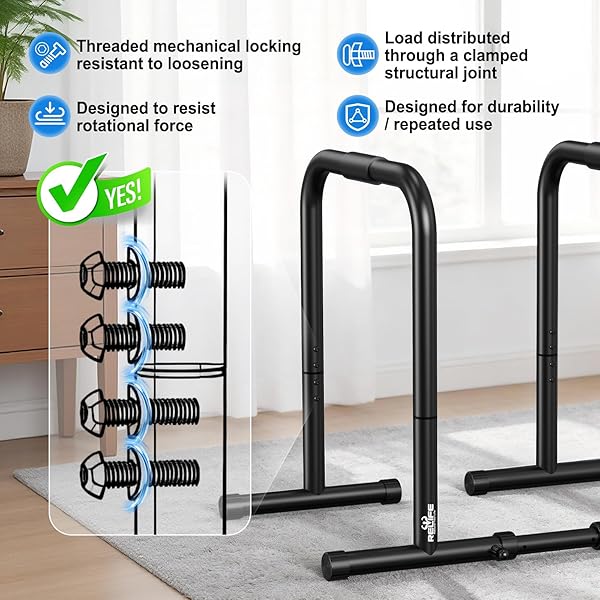 RELIFE REBUILD YOUR LIFE DIP BARS &DIP STATION FUNCTIONAL HEAVY DUTY DIP STANDS FITNESS WORKOUT DIP BAR STATION STABILIZER PARALLETTE PUSH UP STAND (BLACK)