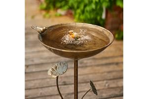HLQMFHT Diam 11.4" W x 28.5" H Cast Iron Pedestal Bird Bath, Bird Baths for Outdoors,Vintage Metal Bird Bath Garden Yard Decoration