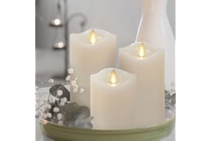 Matchless Candle Co. by Luminara Set of 3 (3" x 4.5",5.5",6.5") Flameless LED Flickering Battery Candle Moving Flame Pillar, Melted Edge, Real Wax Smooth Finish (Unscented)