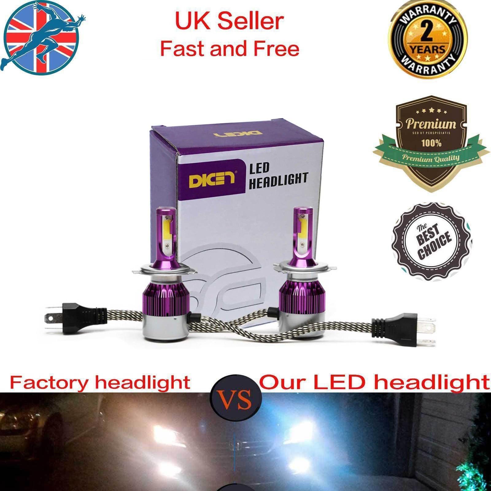 80W H4 Hi/Lo LED Headlight Kit Bulbs LED Chip HB2 9003 High Low LED Car Headlight Lamps Conversion Kit 12V 24V Replace for Halogen or HID Bulbs 9000Lm Hi Beam 7600lm Low Beam-6000K Diamond White Color
