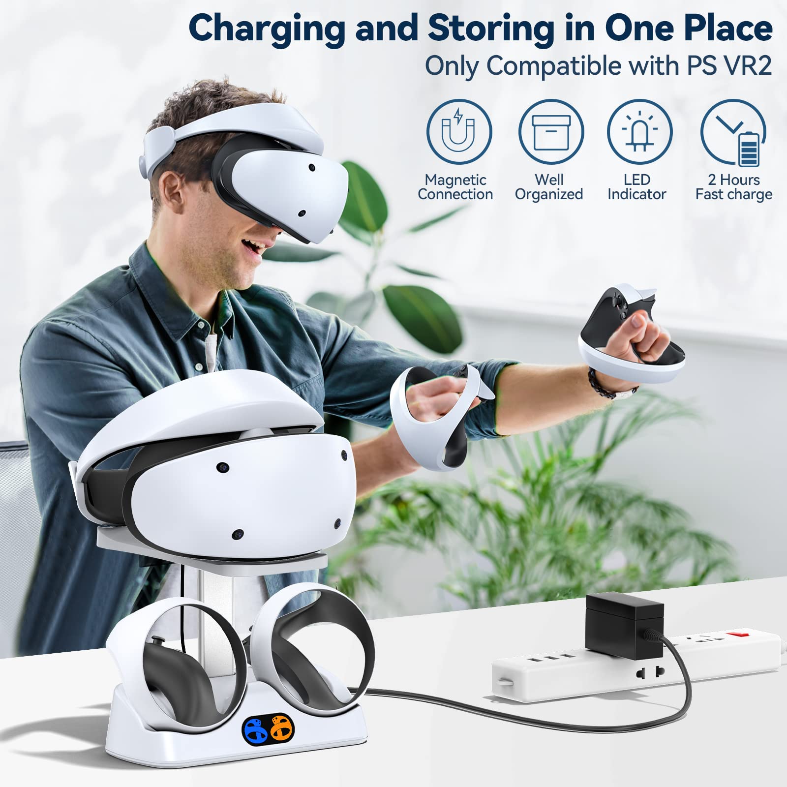 Tokluck Ladestation für PS VR2 Controller, PSVR 2 Ladestation mit Headset Ständer, Schnelles Ladegerät für PS VR2 Controller mit LED Licht für PSVR2 Zubehör, magnetischer Anschluss & Typ C Kabel 6