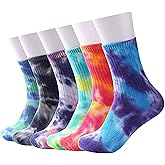 Forwe 6 Pairs Casual Tie-dye Soft Cotton Crew Socks Cushion Novelty Funny Athletic Socks