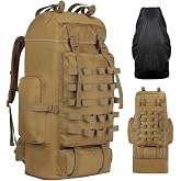 LibSkyln 70L/100L Camping Hiking Backpack with Rain Cover, Expandable Large Military Tactical Backpack, Waterproof Molle Rucksack Travel Backpacking Daypack for Climbing Trekking (Khaki)