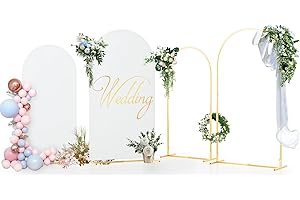 LPHIANX Wedding Arch Backdrop Stand Set of 2 (7.2FT & 6.6FT) with 2 White Spandex Fitted Arch Cover,Metal Arch Backdrop Stand and Cover Set for Birthday Party Baby Shower Anniversary Graduation Decoration