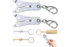 OMASUNB 5PC Precision Thread Checker Keychain Set, Bolt Size Finder Tool with Mini Vernier Calipers & Small Ruler, Portable Nut and Bolt Thread Checker for Accurate Measurement
