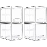 Vtopmart 4 Pack Stackable Storage Drawers, 6.6''Tall Acrylic Bathroom Makeup Organizers,Clear Plastic Storage Bins For Vanity