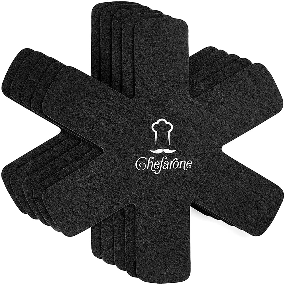 Chefarone 5-Piece Pan Protector Set (38 cm, Black) – Premium Felt Pot Protectors for Non-Stick Pans, Saucepans, Skillets & Cookware – Anti-Scratch, Space-Saving, Cut-to-Size