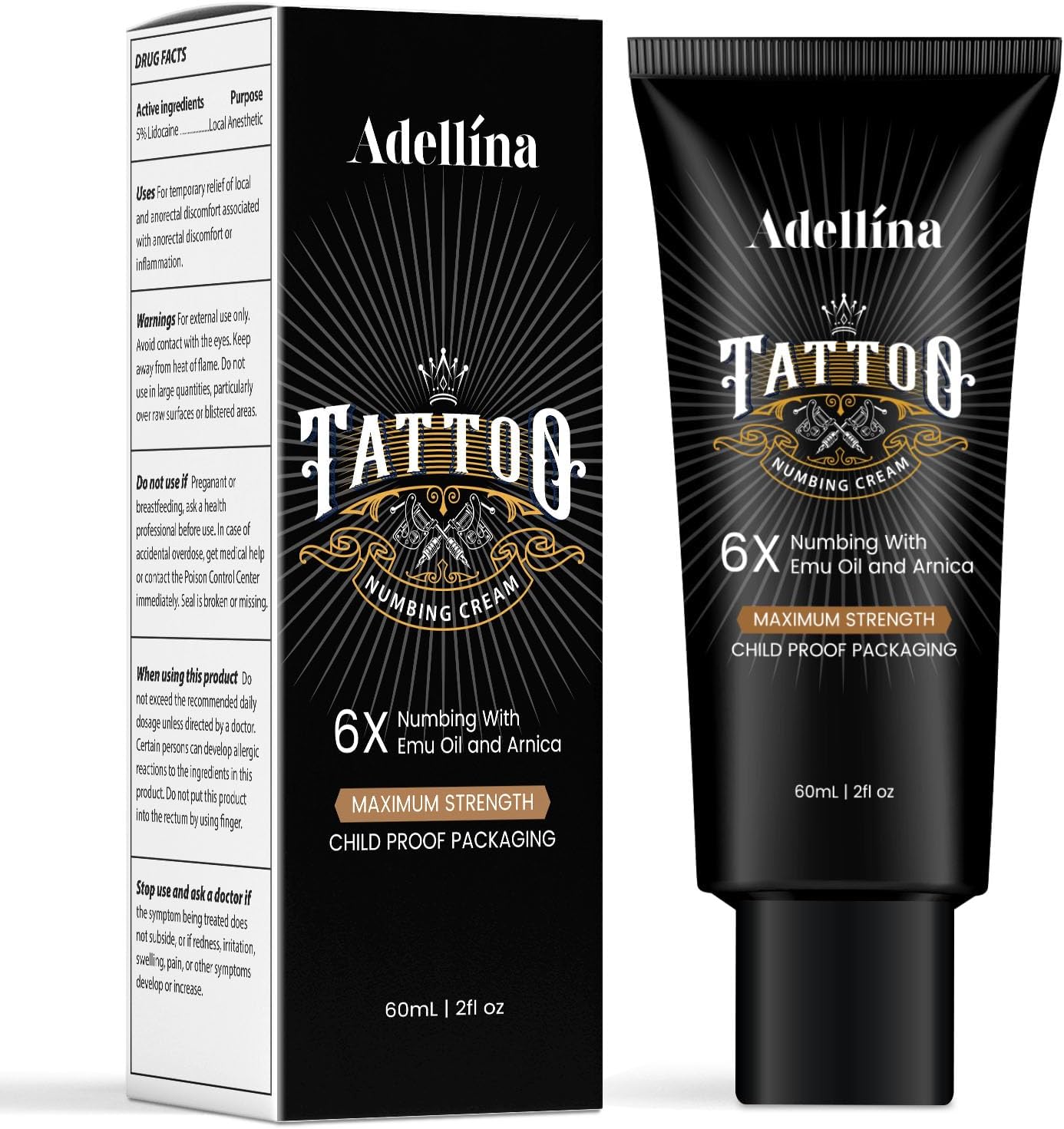 Tattoo Numbing Cream, Maximum Strength Numbing Cream for Tattoos, Waxing & Piercing for Men and Women, Long Lasting Tattoo Cream (2oz / 60g)