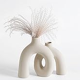 Ceramic Hug Vase (Creamy White) Modern Donut Style Hugging Vases for Flowers Minimalist Decor – Hollow Ceramic Waterproof Home Decor Vases for Living Room, Bed Room, Book Shelf, Entryway, Table