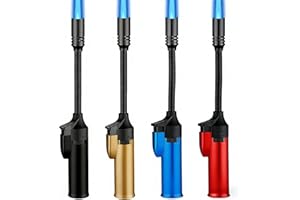 4 Pack Long Butane Torch Lighter with 360° Flexible Neck & Safety Lock, Mini Refillable Windproof Adjustable Jet Flame Butane