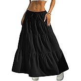 DERAX Women's Boho Flowy White Maxi Skirt Flared Ruffle Elastic Waist Summer A Line 2026 Spring Long Skirts