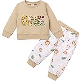 ODASDO Baby Boy 1st 2nd Safari Birthday Outfit Animal Print Long Sleeve Top Sweatshirt with Pants Set Fall Winter Clothes
