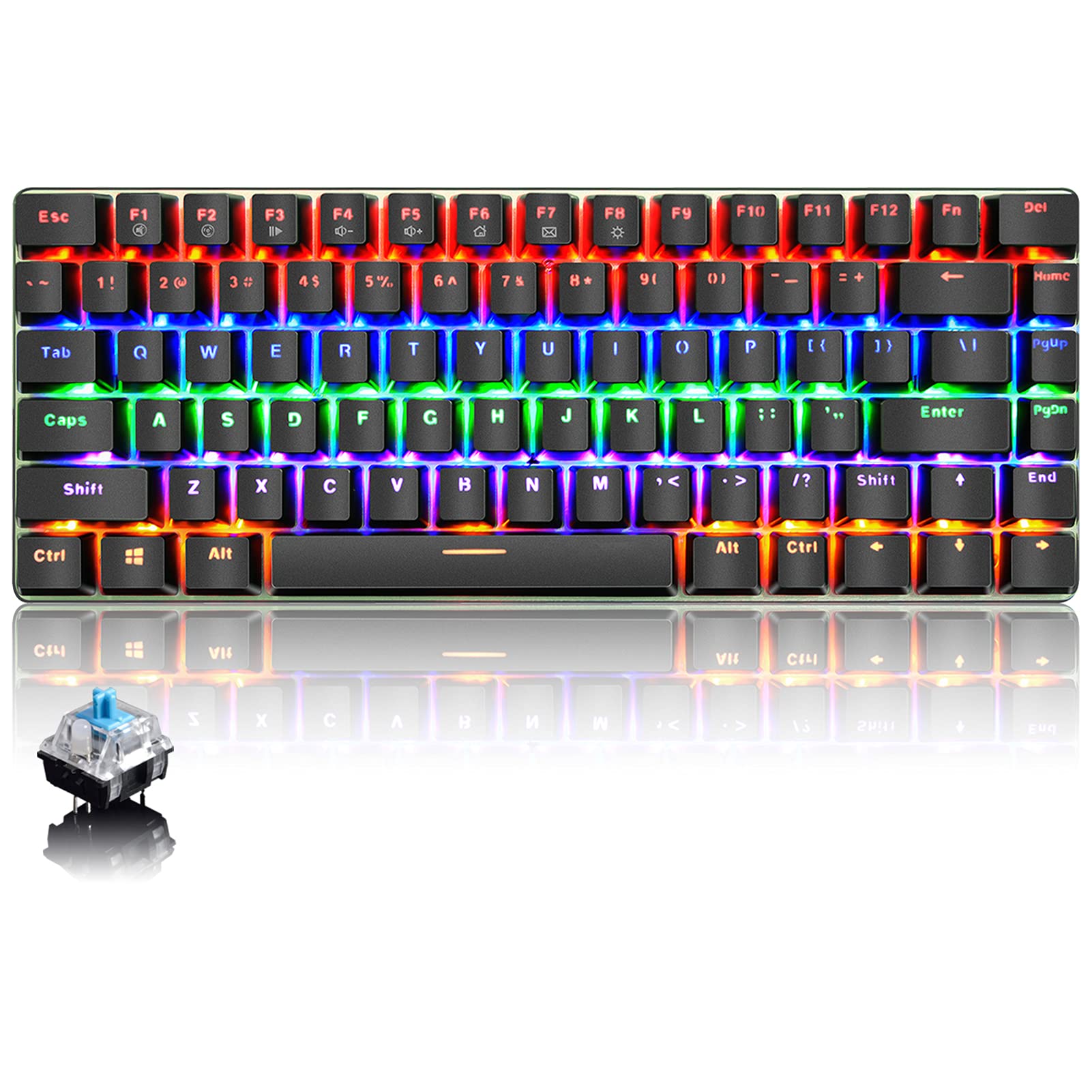 Cross Zebra Clavier Mécanique De Jeu Câble Usb, Rétroéclairage Led Arc-En-Ciel, Clavier D'Ordinateur Ergonomique Compact À 82 Touches, Confortable, Durable Et Réactif(Noir)