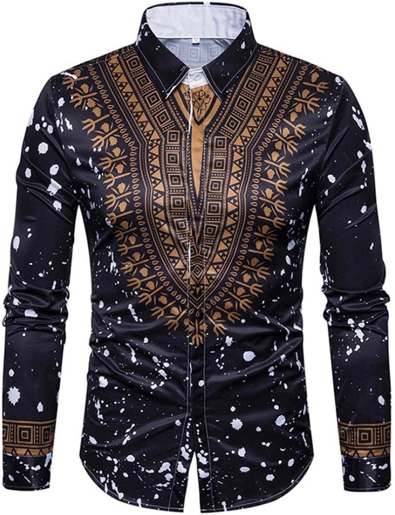 Sumen Men Dress Shirts,African Print Long Sleeves Slim Fit Dashiki Shirt
