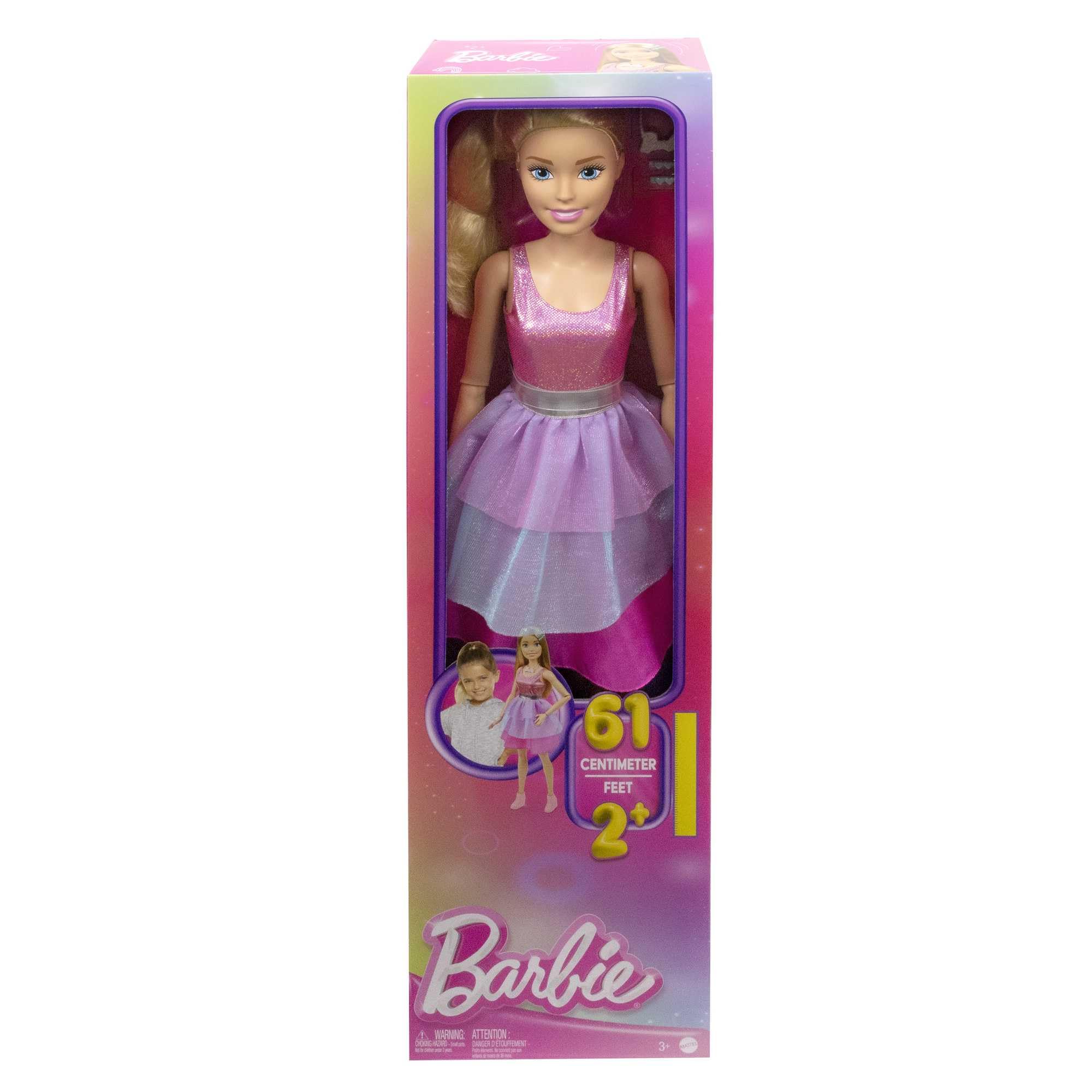Large Barbie Doll with Blond Hair, 28 Inches Tall, Shimmery Pink Dress with Necklace and Hair Clip Accessories, HJY02