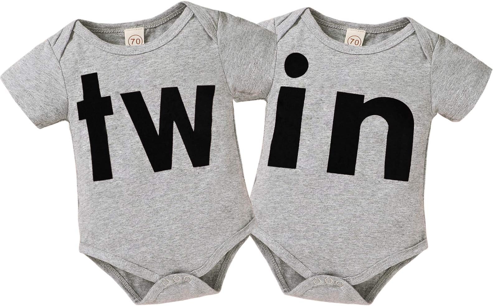 2Pcs Newborn Twins Baby Boys Girls Short Sleeve Cute Romper Bodysuit Summer Outfit Clothes