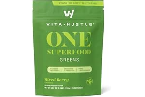VitaHustle ONE Superfood Super Greens Powder with Prebiotics + Probiotics, Reduce Bloating, Detox, Gut Health, Spirulina, Chlorella, Digestive Enzymes (Berry Flavor, 25 Servings)
