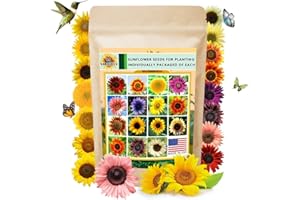 FICOSZO 1000+ Sunflower Seeds for Planting Heirloom Non-GMO, Bulk Package of 15 Varieties Mix Seeds, Individually Packaged, Attracts Pollinators (Helianthus annuus)