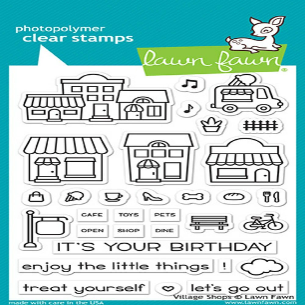 Lawn Fawn Clear Stamp Set Village Shops Set of 32 | 4" x 6"