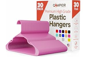CAMPIOR Pink Plastic Hangers 30 Pack– Heavy-Duty Plastic Hangers Slim and Space-Saving, Durable and Lightweight PP with Non-Slip Shoulder Notches for Slip Dresses, Suits, Jackets & Camisoles