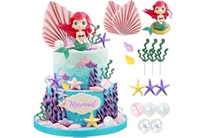 RASSLISA 16 PCS Mermaid Cake Toppers for Mermaid Under the Sea Themed Birthday Wedding Baby Shower Party Decorations Supplies