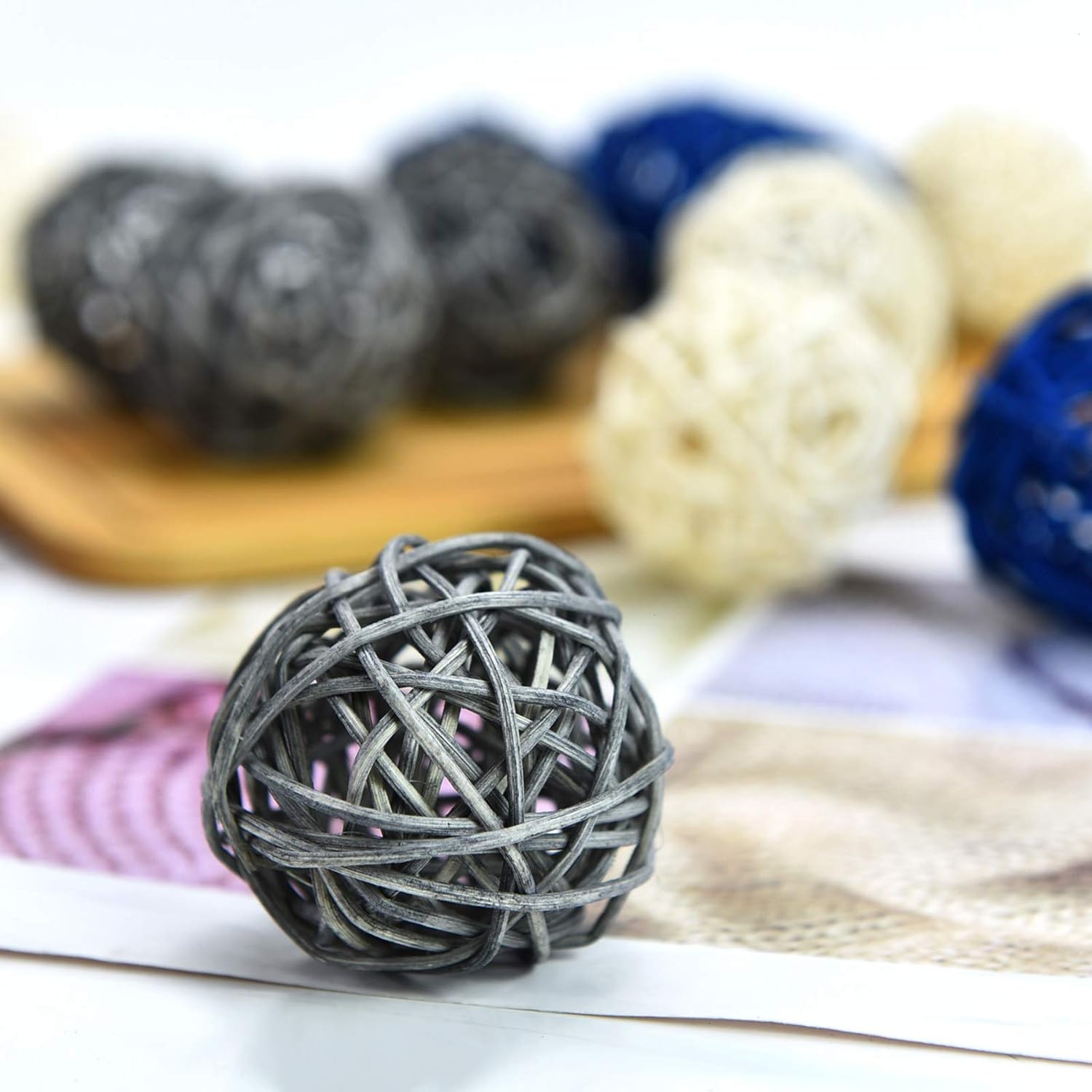 Timoo Rattan Balls Decorative, 15 Pack Wicker Balls for Home Decor Aromatherapy Accessories Wedding Decoration Baby Shower Table Decoration, 2 Inch (Blue, Gray, White): Health & Personal Care