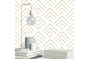 Heroad Peel and Stick Wallpaper Geometric Wallpaper Gold and White Contact Paper Self Adhesive Removable Wallpaper for Cabinets Walls Countertop Waterproof Thicken Vinyl 78.7"x17.3"
