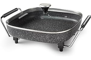 Starfrit Heritage The Rock Electric Skillet - 12" x 12" - Rock.Tec Non-Stick Cooking Surface - Tempered Glass Lid - 1200W