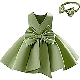 Miipat Baby Flower Girl Dress Toddler V-Back Satin Formal Dress Little Kids Wedding Birthday Party Baptism Dresses
