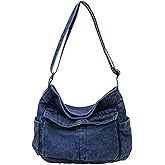 Denim Shoulder Bag for Women Men, Retro Canvas Messenger Crossbody Bag Purse Hobo Tote Bag Multiple Pockets
