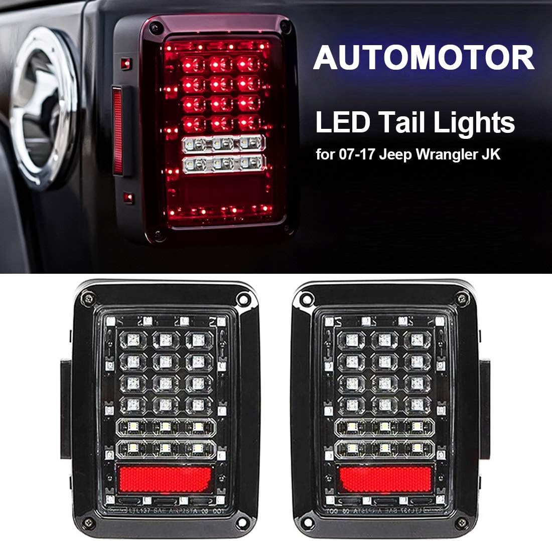 FLARESTAR Jeep Wrangler Tail Lights, Jeep Wrangler LED Tail Lights, Jk TailLight,Led Tail Lights for Jeep Wrangler, Jeep Rear Lights, with Brake Light & Reverse Light,JK JKU 2007-2017 Accessories