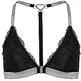 Ausing Women's Lace Front Closure Y Back Wireless Sparkling Bra Everyday XS-L