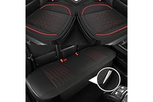 TAPHA Microfiber Leather Car Seat Cover Full Set, Includes Front & Back Car Seat Protector, Premium Interior Covers with Storage Pockets, Padded Seat Covers for Cars Trucks SUV Auto (Black & Red Stitching)