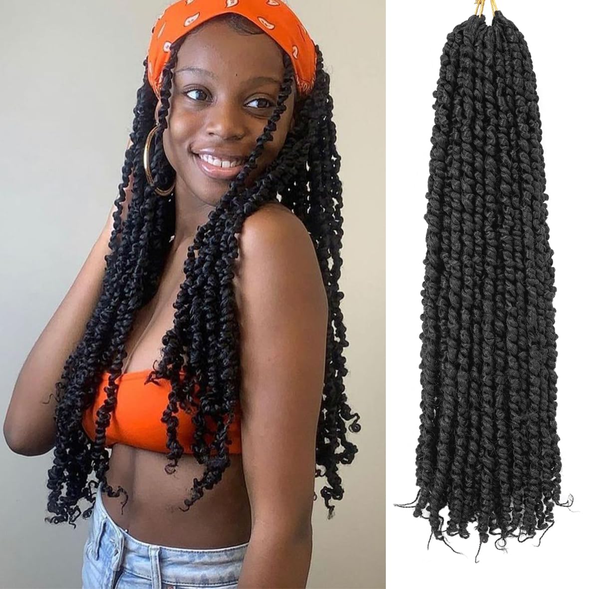 Leeven 20 Inch Passion Twist Crochet Hair Natural Black Pre Twisted Water Wave Crochet Hair 8 Packs Pre-looped Crochet Braiding Hair Extensions 1B# โ image 1