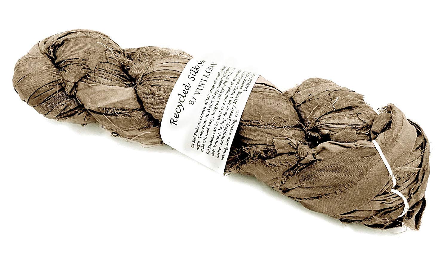 Vintageandyou 100g Recycled Sari Silk Ribbon Yarn, Jewelry Making Trim - Beige