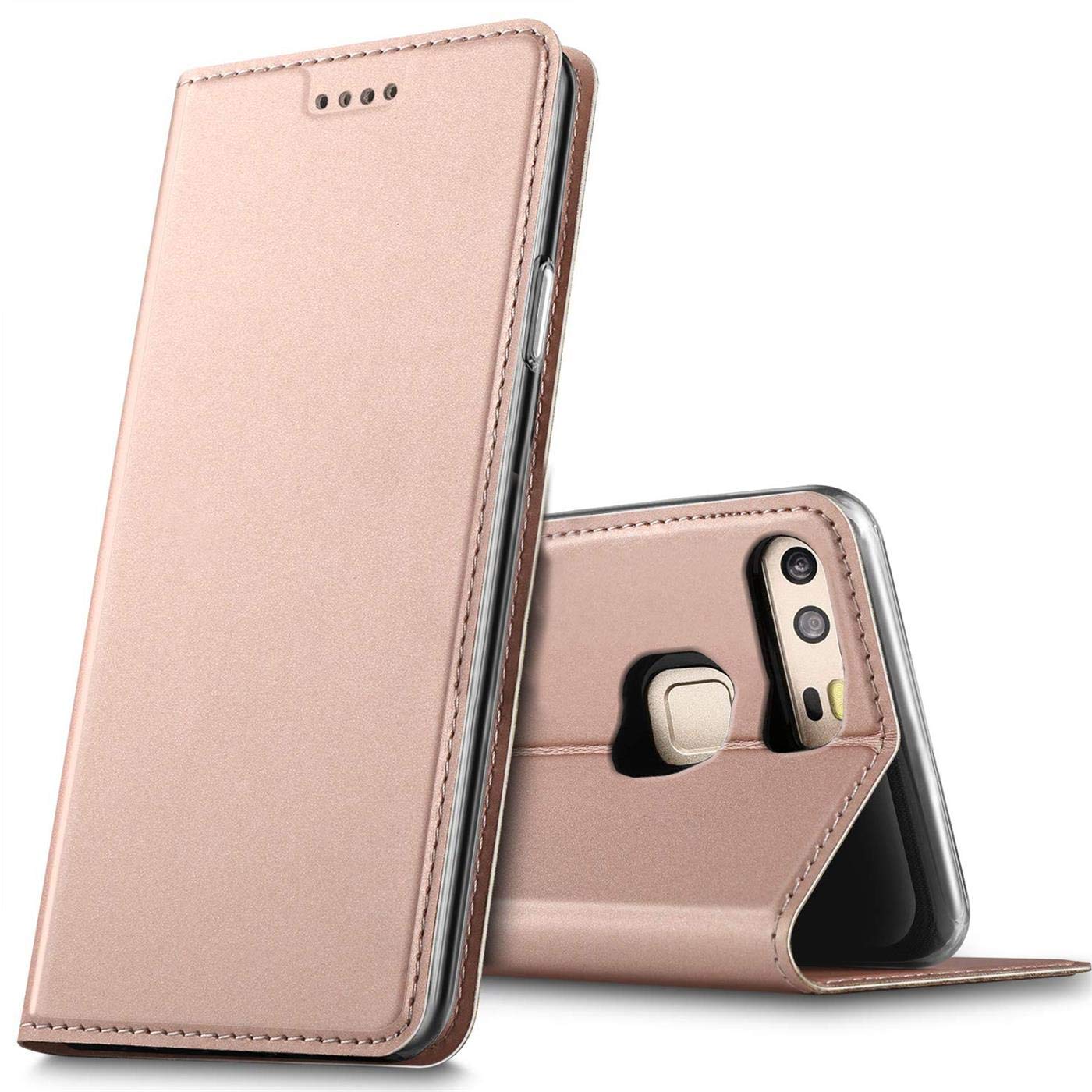 Verco Case compatible with Huawei P9, Flip Wallet Cover with Magnetic Closure for Huawei P9 Phone Case - rose gold