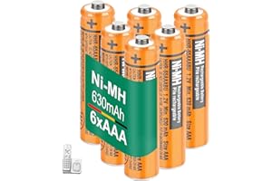 CIEEDE HHR-65AAABU NI-MH AAA Rechargeable Battery for Panasonic 1.2V 630mah 6PCS NiMH AAA Batteries for Panasonic Cordless Phones, Electronics, Remote Controls